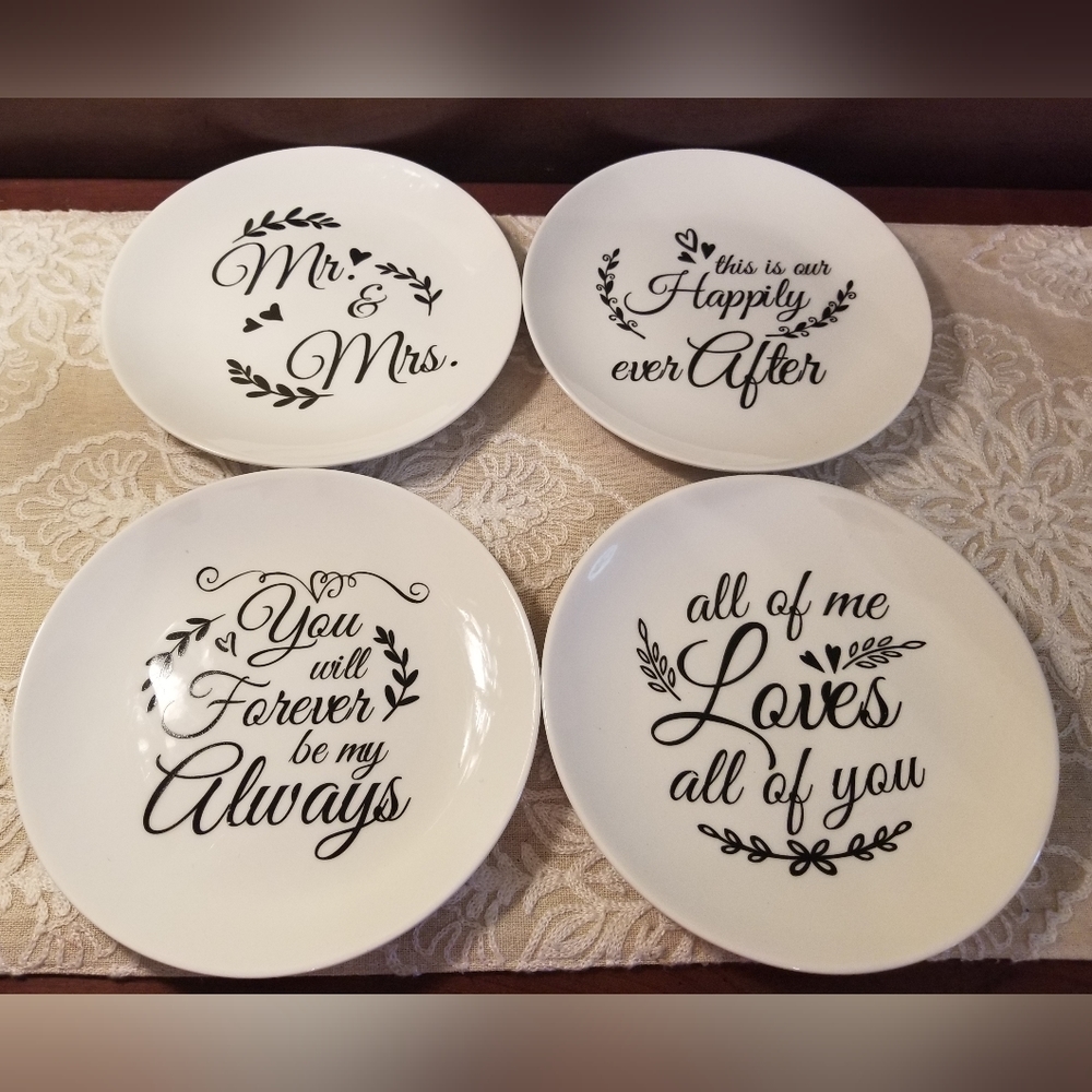NEW Mr. and Mrs. Newlywed Dessert Plates Set of 4